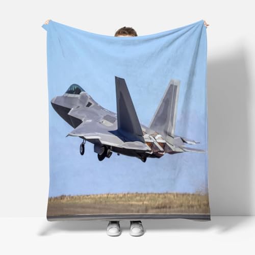 PINNKL Kuscheldecke Flauschig F-22-Jäger Flanelldecke Kinder 130x150 Flugzeug 3D-Digitaldruck Decke Weich Bequem Wohndecke Tagesdecke,Sofadecke Für Jungen Erwachsene Geschenk