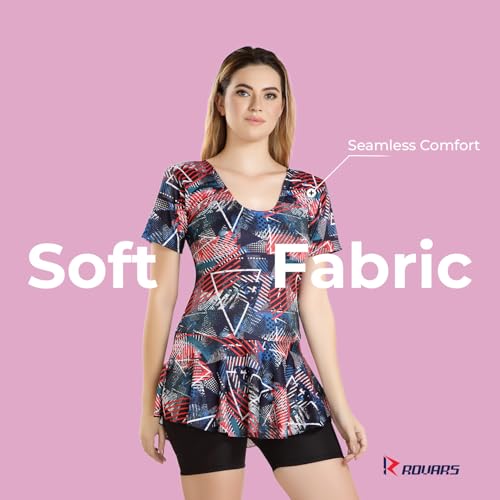 Image of ROVARS Poly Jersy - Printed Swimming Costume for Women Frock Style [Half Sleeves - Half Length - Without Pads]