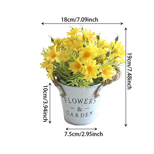 Uupp Potted Artificial Daisy Flowers Bonsai Silk Flowers Bouquet With Pot Fake Flower Arrangements For House Office Restaurant Table Centerpieces Windowsill Decor, Yellow #TOP3