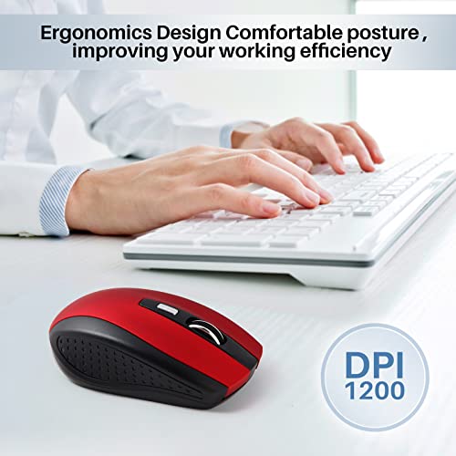 Image of Guiheng Wireless Mouse, 2.4GHz Wireless Computer Mouse, 1200DPI, 6 Buttons with Nano Receiver for Laptop, PC, Chromebook, Notebook, Office (Red)