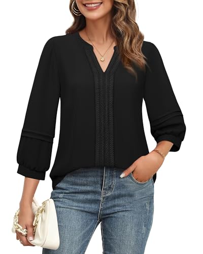 Unixseque Womens Casual Blouses 3/4 Sleeve V Neck Business Tops Ladies Trendy Office Work Shirts2