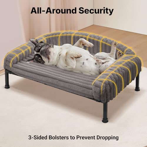 Veehoo Hundeliege Hundesofa für Kleine Hunde, Flauschige Erhöhtes Hundebett mit Abnehmbarem Polster und Orthopädische Matratze, Hunde Sofa Katzensofa mit rutschfeste Füße, Grau 60x45x10cm