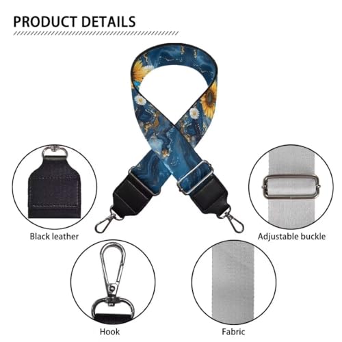 Image of Coldinair Blue Marble Purse Straps Sunflower Daisy Replacement Crossbody Bag Strap Adjustable Wide Guitar Straps for Handbags Luggage Strap