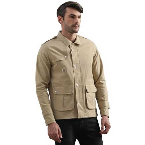 Image of Royal Enfield Men's Cotton Blend Standard Length Jacket (JKS240008 Beige L)