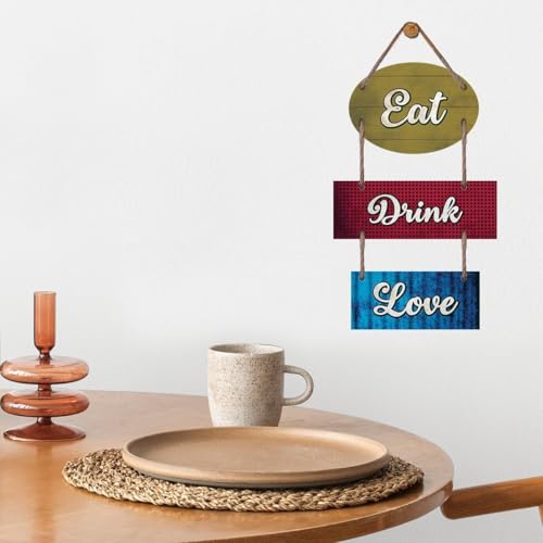 Image of Chaka Chaundh - Kitchen Plaque Quotes Wall Hanging Decor - Restaurant Quotes Sign Board Decor - Dining Quotes Sign Wall Plates Decor Items - Set of 3 (Multi dark red)