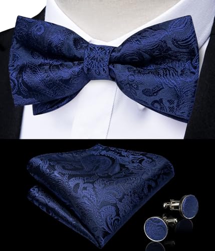 Image of DiBanGu Mens Paisley Suit Waistcoat,Silk Dress Vest and Bowtie Pocket Square Cufflinks with Lapel Pin Set for Wedding Tuxedo