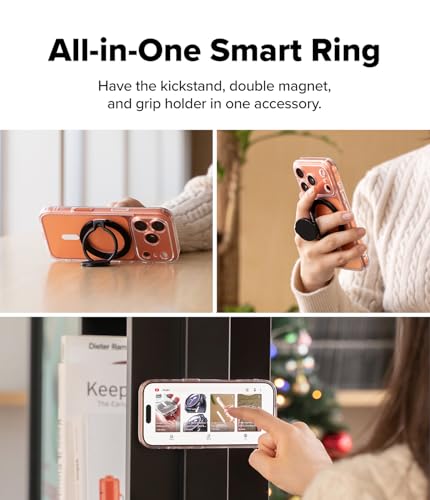 Image of Ringke Dual Magnetic Smart Holder Compatible with MagSafe Accessories [3 Tier Foldable Stand] Slim Adjustable Double-Sided Magnetic Kickstand with Grip Holder - Black