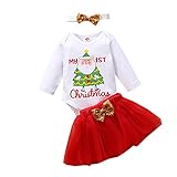 Lazzboy Store Weihnachten kostüm Kinder Neugeborene Mädchen Mädchen Cartoon Strampler Bodysuit + Bowknot Tüll Rock Set das Erntedankfest Geschenk ( Rot，Höhe:100 )
