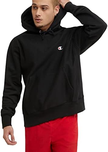 Champion mens Pullover Hoodie, Reverse Weave Pullover Hooded Sweatshirt for Men, Best Comfortable Hoodies Men, Left Chest C Hoody, Black-y06145, Large US