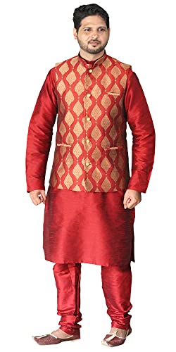 Image of Men's Silk Kurta Pajama Jacket /Waistcoat /Blazer Set