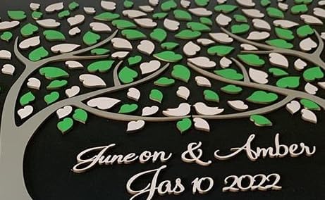 Miniatura 8 de Libro de invitados de boda alternativo 3D Árbol de madera de corazones dos árboles crecen en uno azul marino decoración de boda rústico libro de