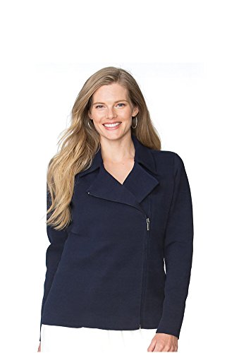 Chaps Women's Plus Size Asymmetrical Moto Zip Sweater Jacket, Capri Navy (3X)