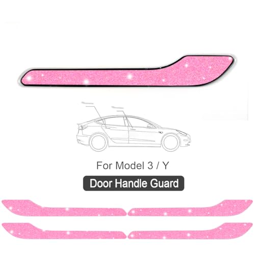 Image of Bling Tesla Door Handle Stickers 4PCS Shiny Adhesive Protection Stickers for Model 3 Y Bling Bling Anti-Scratches Tesla Door Cup Protector, Non-Marking Auto Door Handle Protective Film