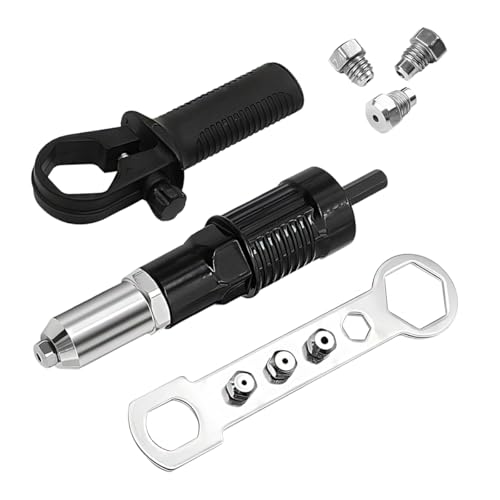 FALVFUN Car Pop Rivet Gun Adapter Kit, Electric Riveter Gun Power Drill Attachment with 4 Riveting Heads, Cordless Auto Riveting Handle Tool Drill Adaptor, Universal for Vehicles