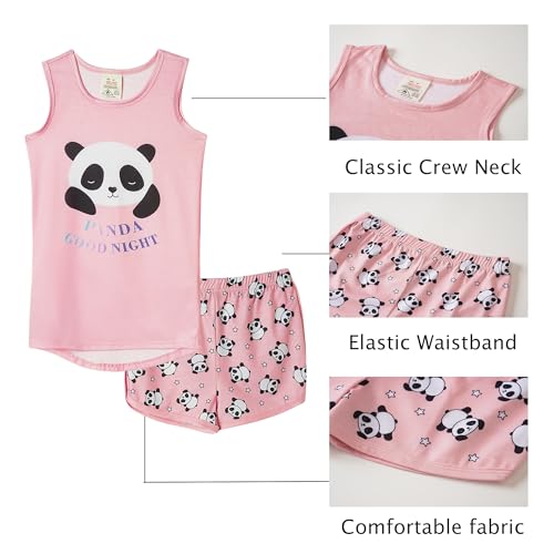 MyFav Big Girls Sleeveless Pajama Sets Cute Panda Polka Dot Sleepwear Loungewear4