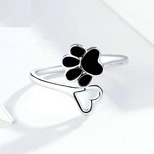 Dog Cat Paw Print Ring 925 Sterling Silver Love Heart Open Adjustable Ring for Mom Sister Puppy Pet Lovers Birthday2