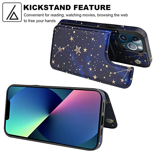 Image of HAOPINSH Compatible with iPhone 13 Pro Max Wallet Case with Card Holder, Starry Sky Pattern Back Folio Flip PU Leather Kickstand Card Slots Case, Double Magnetic Clasp Durable Shockproof 6.7 inch