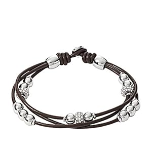 Fossil Women's Leather Bracelet, Color: Silver/Brown (Model: JA6068040)