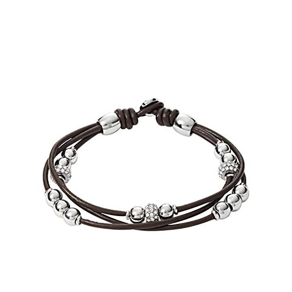Fossil-Womens-Stainless-Steel-and-Genuine-Leather-Bracelet Fossil Women's Leather Bracelet, Color: Silver/Brown (Model: JA6068040)