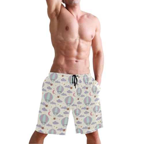 Quick Dry Colored Hot Air Balloons Men's Swimming Shorts Swim Trunks with Mesh Lining Beach Wear - S4