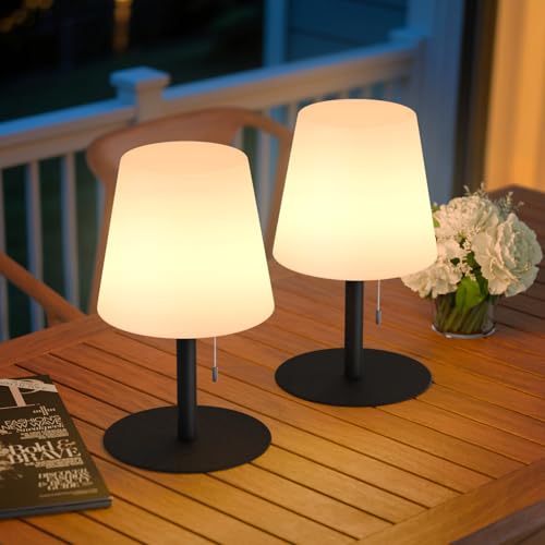 MALUX Lot de 2 lampes de table LED d'extérieur à batterie - Blanc chaud - Intensité variable - 8 couleurs changeantes - Étanche IP54 - Pour maison, jardin, hôtel, balcon (Noir)