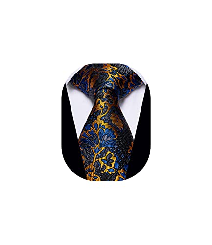 Image of YourTies Gold Blue Ties for Men Silk Floral Men's Necktie Woven Jacquard Formal Business Party Wedding Designer