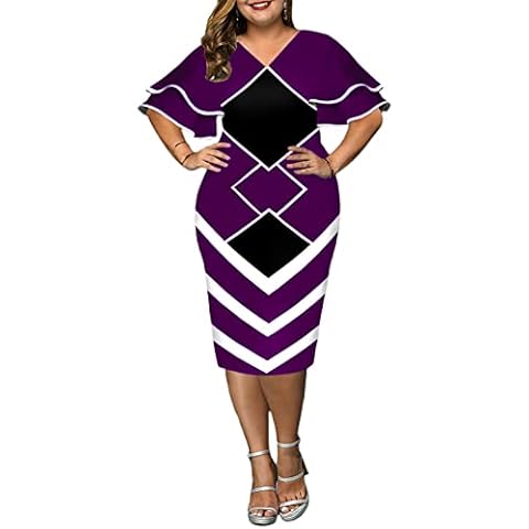 Women´s Plus Size Long Sleeve Dress Elegant Pencil Midi Dress Work Office Cocktail Party Dress, Purple, 3X-Large Cover