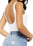 Mangopop Women's Basic Bodysuits Jumpsuits Black (Small, Backless Bodysuits - White)