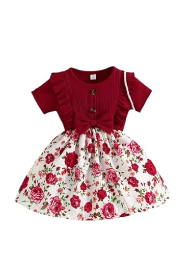 Image of Buy & Try by Dharmikaay Lycra Girl's Floral Printed Frock Dress for Girls Short Frock Baby Princess Wester Dress| Stylish Fancy Kids Clothing for Festival, Birthday, Fashion