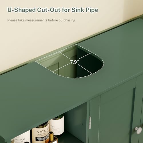 Image of TEENFON 35.4 inch Pedestal Sink Storage Cabinet with 2 Doors and Adjustable Shelves, Bathroom Sink Cabinet, Under Sink Storage with U-Shape Cut-Out, Green