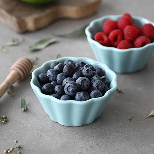 Dowan Creme Brulee Ramekins 6 Oz Oven Safe, Porcelain Souffle Custard Cups Dishwasher Safe And Microwave Safe, Flower-Shaped Condiments Cups, Set Of 6, Blue #TOP4