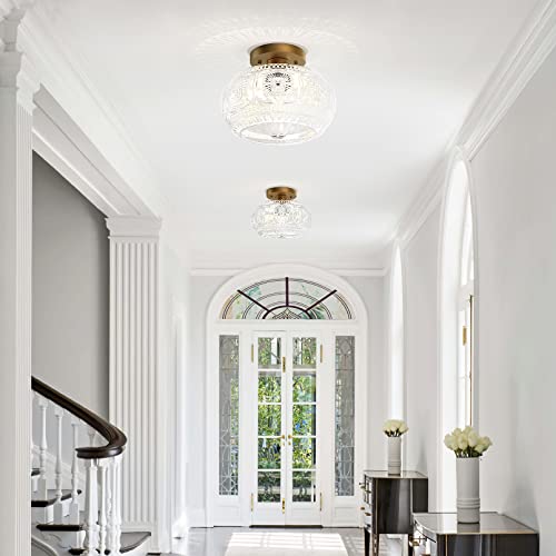 Image of Globe Glass Semi Flush Mount Ceiling Light Fixture, Vintage Gold