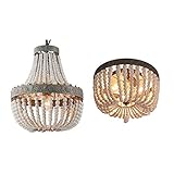 Newrays Wood Bead Gray White Finishing Bohemian Boho Beachy Lamp