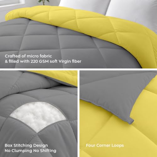 Image of AYKA Reversible Comforter 220 GSM Microfiber Reversible AC Comforter /Blanket for Winter /Quilt /Duvets for King Size Double Bed Comforter (90 * 100, Yellow & Grey)| TC - 220