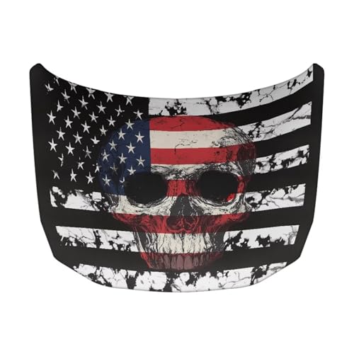 Image of Sunset American Flag Skull Washed Car Hood Cover for Leaves for Auto Car Truck, Van, SUV, Pickup