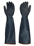 North Tower Heavy Duty Rubber Gloves, Industrial Gloves Waterproof Reusable Protective Work for Cleaning, Dishwashing, Upgraded with Non-Slip Design, Black(22in,1pair)