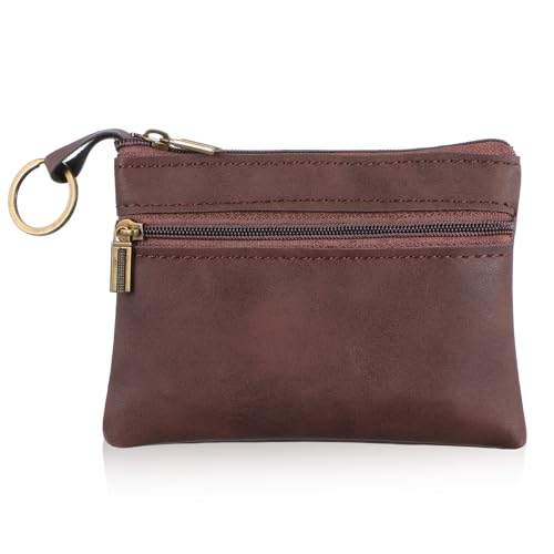 LIQWEI 1 Pc Change Purse For Women, Small Leather Wallet With Zipper Mini Wallet, Brown Wallets Card Holder for Women Men