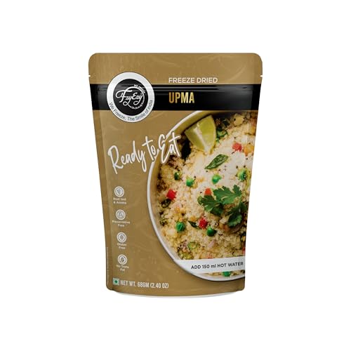 Image of FzyEzy Gourmet Freeze-Dried Upma - Authentic South Indian Breakfast Delight | Instant Ready-to-Eat Savory Semolina Meal | No Preservatives | Gluten-Free | Rich Traditional Flavor & Aroma | Just Add Hot Water | 68g Pack