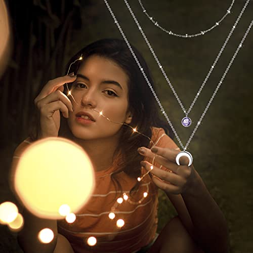 PEIMKO Dainty Non Tarnish Gold Plated 925 Sterling Silver Crescent Moon Double Layered Choker Necklace for Women, Triple Layered Moonstone Necklaces June Birthday Gift for Women 6