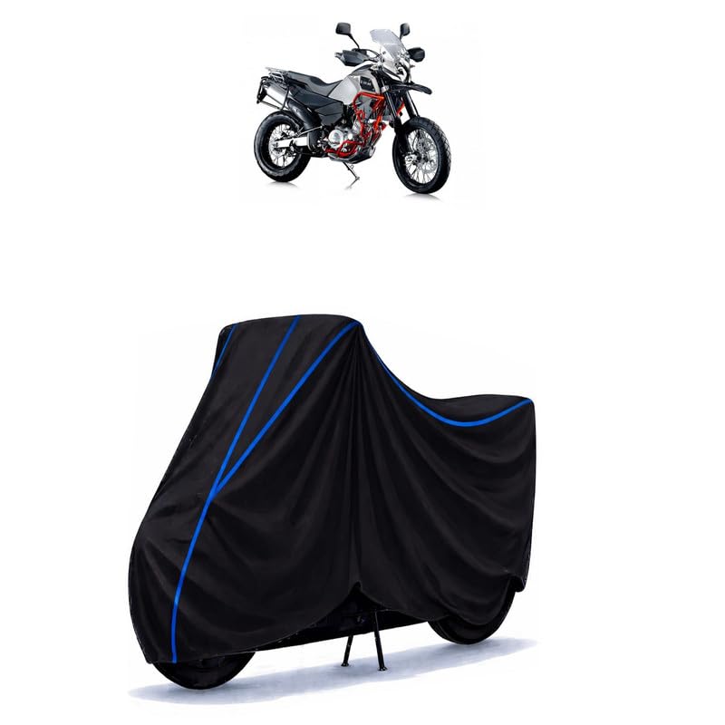 Image of SWM Superdual 650 T Bike Cover Water Resistant Universal Motorcycle Rain | Heavy Duty UV Protection, Dust, Scratch Indoor Outdoor All Weather with Black Blue Piping Elastic