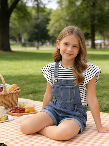Image of Girls' Summer Shirts Cute Tops Ruffle Sleeve Crew Neck Casual Tees
