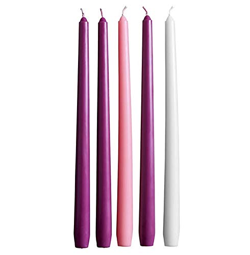 Advent Candle Set, Christmas Taper Candles, Purple, Pink and White, for Holidays, Church, Celebrations, 12 Inch, Set of 5