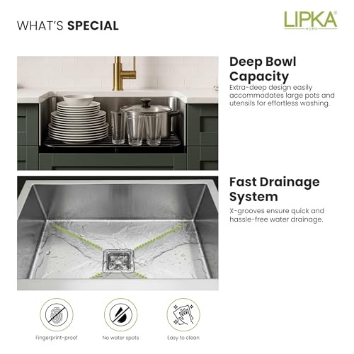 Image of LIPKA Handmade Exclusive Single Bowl Kitchen Sink - 24x18x10 inches | Premium Stainless Steel Sink with Brushed Matte Finish | Kitchen Sink Including Coupling, Waste Pipe
