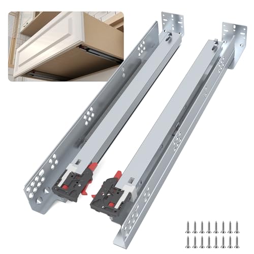 Ubisin Undermount Drawer Slides 18 Inch 1 Pair Soft Close Full Extension Drawer Slides Bottom Mount with Rear Mounting Bracket and Locking Devices Hidden Under Mount Tracks 100lb Load Capacity