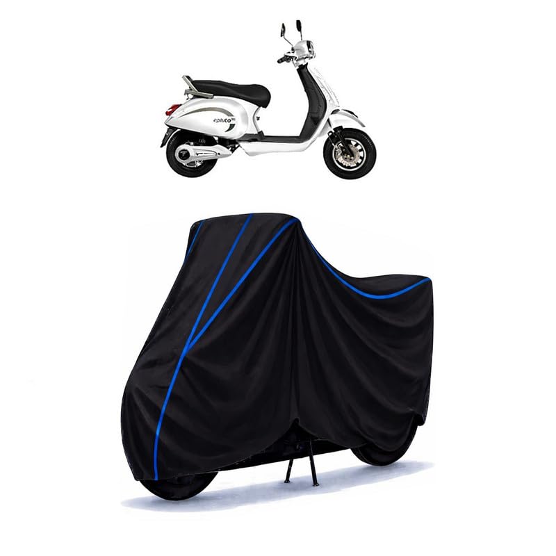 Image of Scooty Cover Water Resistant for EPluto 7G Pro | Universal Scooter & Bike Cover | Heavy Duty UV Dust, Rain & Scratch Protection | Elastic Fit All Weather Indoor Outdoor | Black with Blue Piping