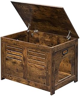 DINZI LVJ Litter Box Furniture, Flip Top Hidden Cat Washroom with Louvered Window, Entrance Can Be on Left/Right Side, Enclosed Cat Litter House Side Table for Most of Cat and Litter Box, Rustic Brown