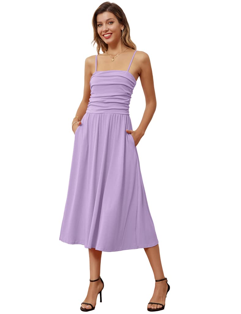 GRACE KARIN Vestido Largo Casual para Mujer sin Mangas Color Sólido Cintura Alta Elegante Vestido Acampanado con Bolsillos