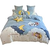 Cartoon-Bettwäsche, warmes Korallen-Fleece, Stern- und Mondapplikation, bestickt...