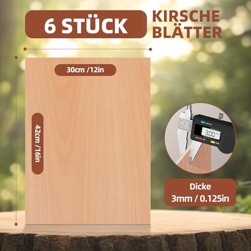 ROWOOD Kirsche Furniersperrholzplatten 6PCS 420x300x3mm A3 Lasergravur Materialien Sperrholzplatte für den Modellbau DIY Holzhandwerk Ideal für Laserschneiden Holz Brennen