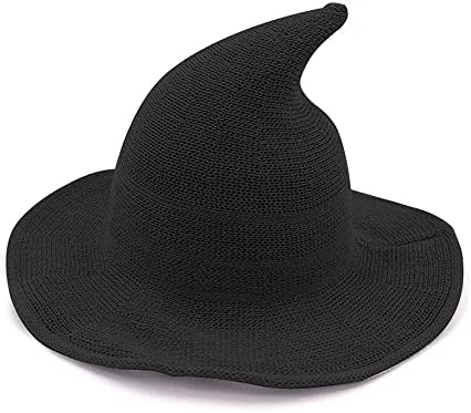 Bestjybt Women Halloween Witch Hat Wool Knitted Cap for Party Masquerade Cosplay Costume Accessory Daily (Black)